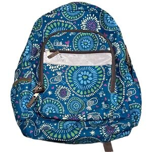 L.L. Bean Bird Floral Blue and Green School Back Pack 12 x 15 x7